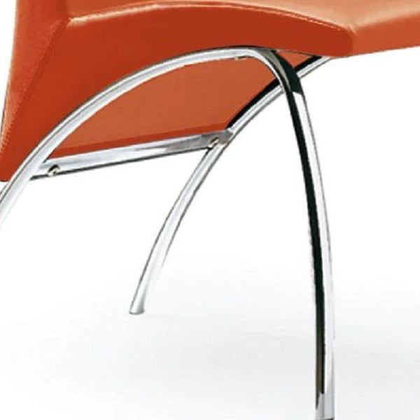 HomeRoots Set of Two Vibrant Orange Faux Leather Dining Chairs with Sleek Silver Legs for Stylish Comfort 553879