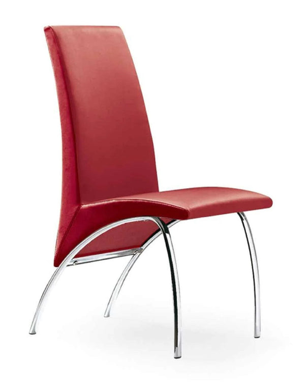 HomeRoots Set of Two Modern Red and Silver Upholstered Faux Leather Dining Chairs for Stylish Living Spaces 553880