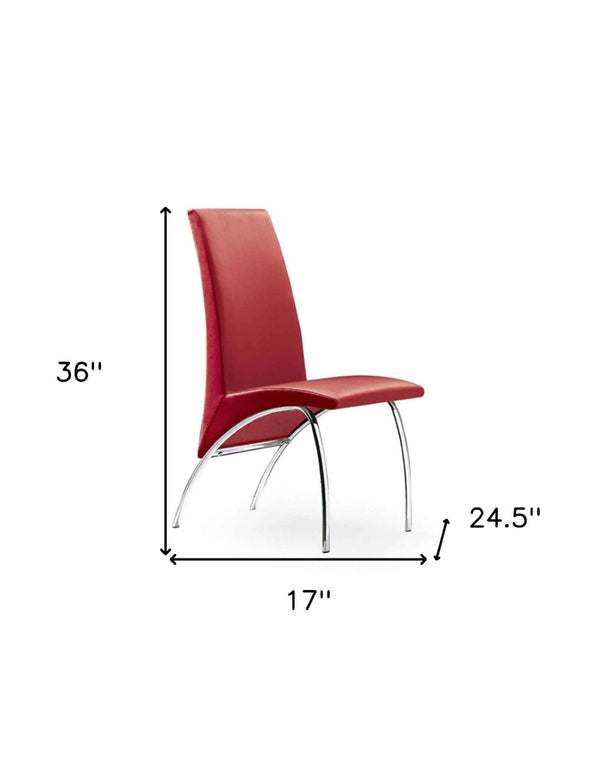 HomeRoots Set of Two Modern Red and Silver Upholstered Faux Leather Dining Chairs for Stylish Living Spaces 553880