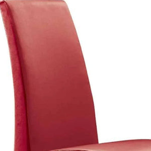 HomeRoots Set of Two Modern Red and Silver Upholstered Faux Leather Dining Chairs for Stylish Living Spaces 553880