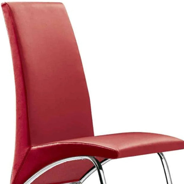 HomeRoots Set of Two Modern Red and Silver Upholstered Faux Leather Dining Chairs for Stylish Living Spaces 553880