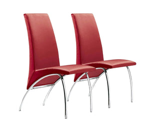HomeRoots Set of Two Modern Red and Silver Upholstered Faux Leather Dining Chairs for Stylish Living Spaces 553880