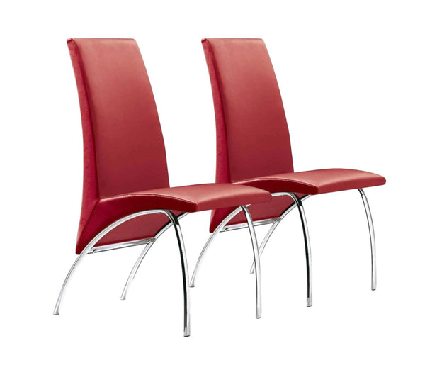 HomeRoots Set of Two Modern Red and Silver Upholstered Faux Leather Dining Chairs for Stylish Living Spaces 553880