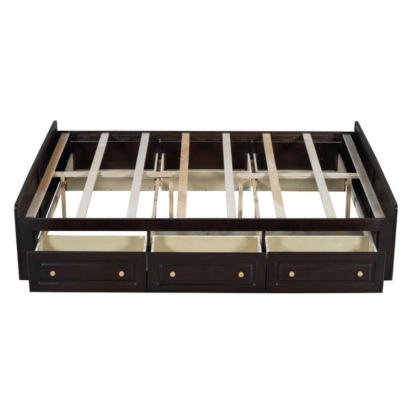 English Elm Wood Queen Platform Bed Solid Pine Frame Six Storage Drawers No Box Spring Needed Espresso N709P241723P-1
