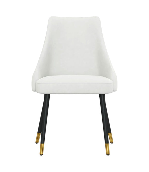 Set of Two Modern Dining Chairs with Gold Metal Legs and Upholstered Fabric Seat