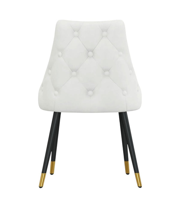 Set of Two Modern Dining Chairs with Gold Metal Legs and Upholstered Fabric Seat