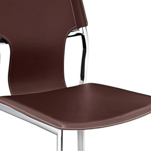 Set of Four Open Back Leather Dining Chairs with Metal Frames for Modern