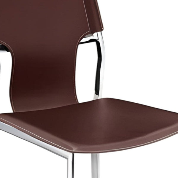 Set of Four Open Back Leather Dining Chairs with Metal Frames for Modern