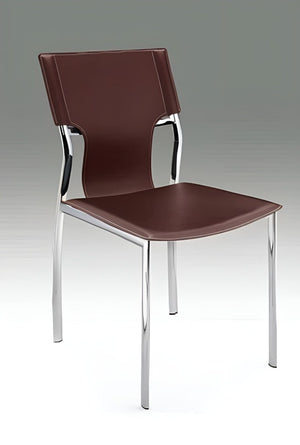 Set of Four Open Back Leather Dining Chairs with Metal Frames for Modern