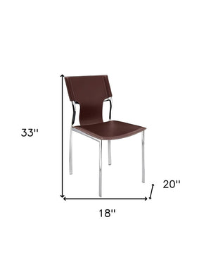 Set of Four Open Back Leather Dining Chairs with Metal Frames for Modern