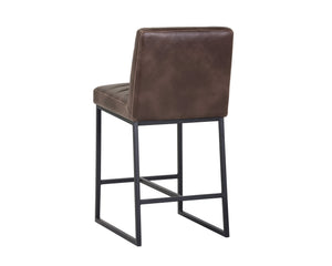 Sunpan Spyros Modern Barstool with Channel Tufting and Sleek Black Powder-Coated Steel Frame for Stylish Spaces Havana Dark Brown