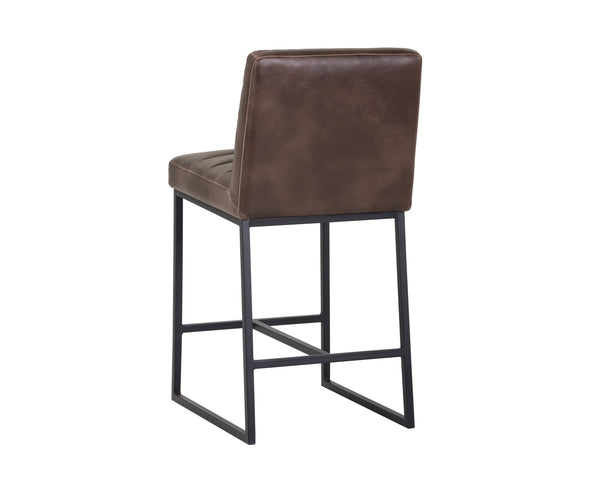 Sunpan Spyros Modern Barstool with Channel Tufting and Sleek Black Powder-Coated Steel Frame for Stylish Spaces Havana Dark Brown