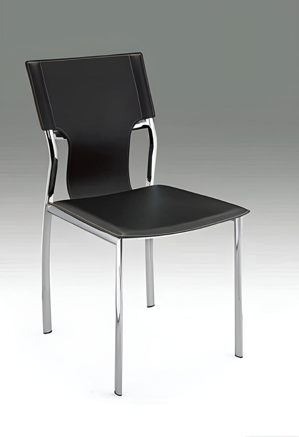HomeRoots Set of Four Modern Black Leather & Metal Side Chairs - Versatile Dining & Office Seating Solution 553901