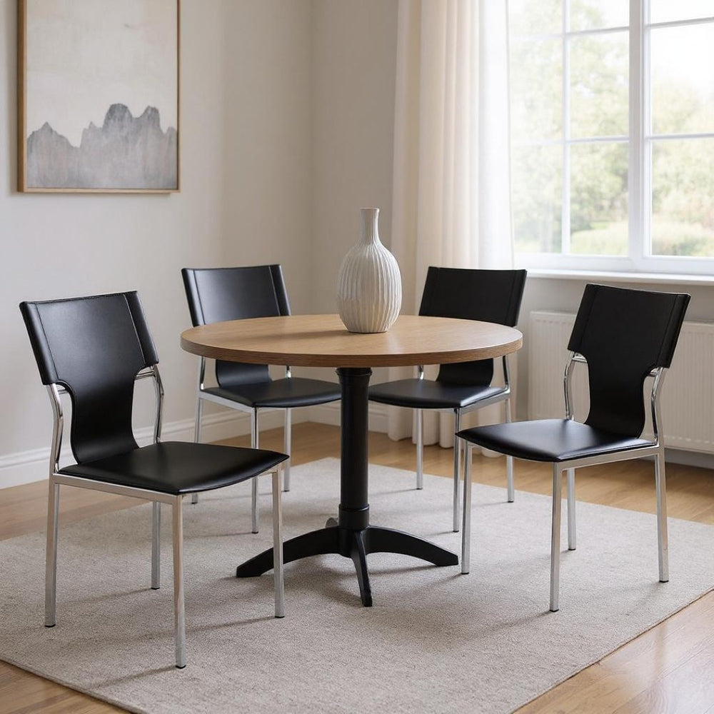 HomeRoots Set of Four Modern Black Leather & Metal Side Chairs - Versatile Dining & Office Seating Solution 553901