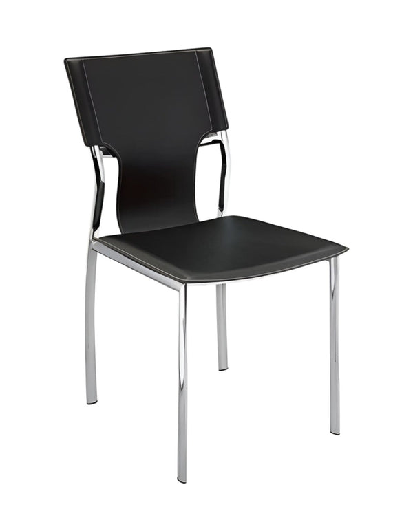HomeRoots Set of Four Modern Black Leather & Metal Side Chairs - Versatile Dining & Office Seating Solution 553901