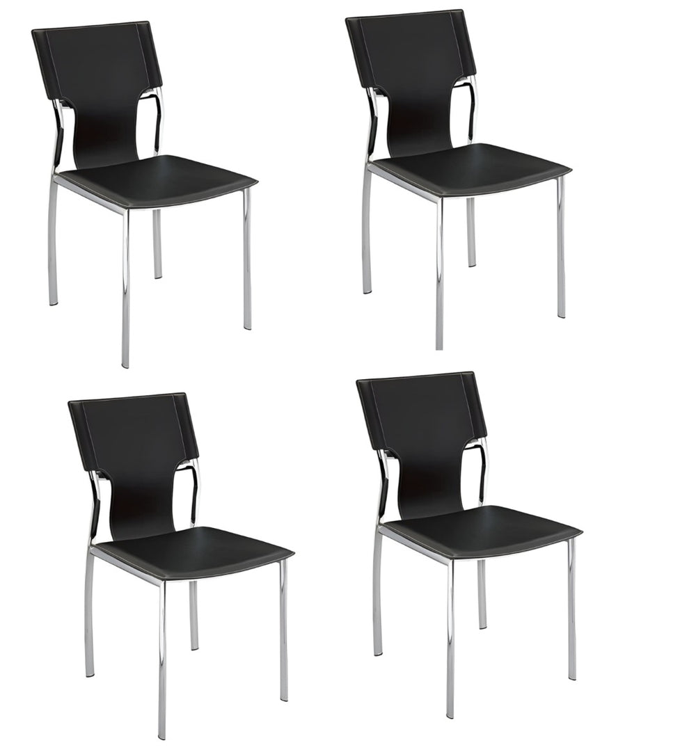 HomeRoots Set of Four Modern Black Leather & Metal Side Chairs - Versatile Dining & Office Seating Solution 553901