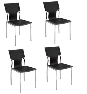 HomeRoots Set of Four Modern Black Leather & Metal Side Chairs - Versatile Dining & Office Seating Solution 553901