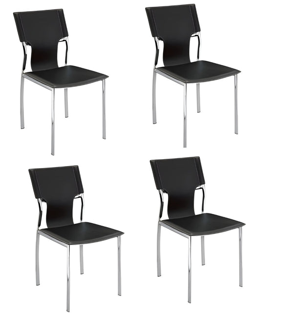 HomeRoots Set of Four Modern Black Leather & Metal Side Chairs - Versatile Dining & Office Seating Solution 553901