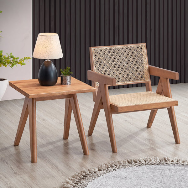 English Elm Natural Accent Table with Rustic Rubberwood Finish, Sturdy Legs, Versatile Rectangular Surface for Home Decor B062P209121
