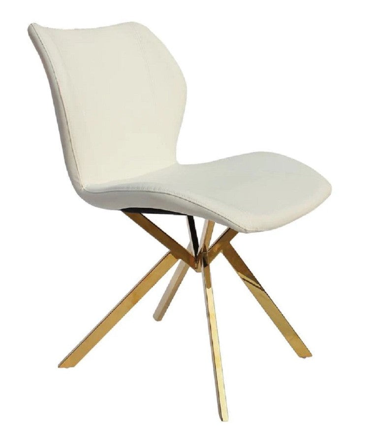 HomeRoots Set of Four Upholstered Faux Leather Dining Chairs with Sleek Metal Legs Glam Modern Style White / Gold 553918