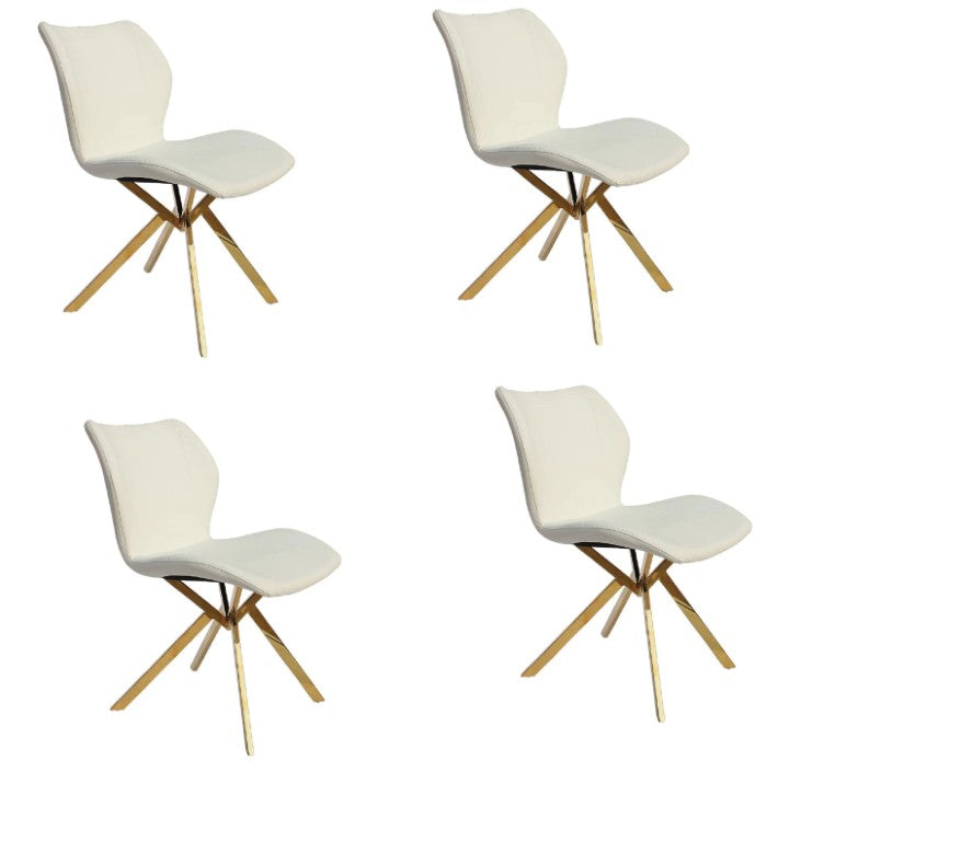 HomeRoots Set of Four Upholstered Faux Leather Dining Chairs with Sleek Metal Legs Glam Modern Style White / Gold 553918