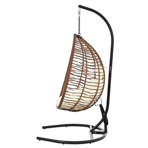 English Elm U_style Wicker Hanging Egg Chair with Stand Foldable Indoor Outdoor Swing Seat Brown+Beige N711P389502K