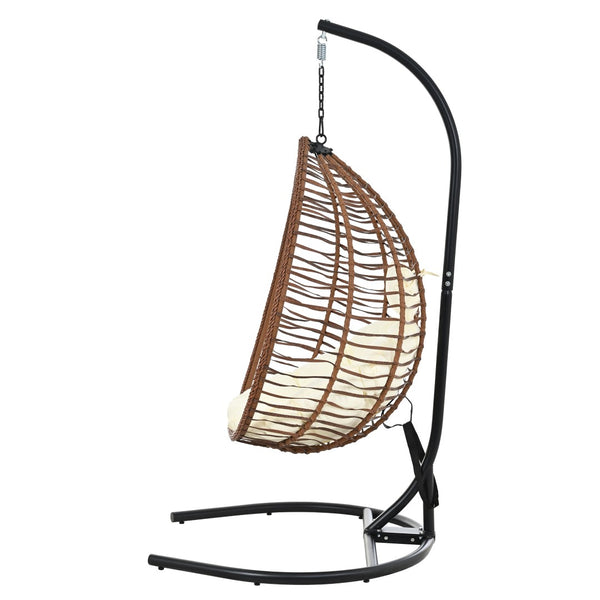 English Elm U_style Wicker Hanging Egg Chair with Stand Foldable Indoor Outdoor Swing Seat Brown+Beige N711P389502K