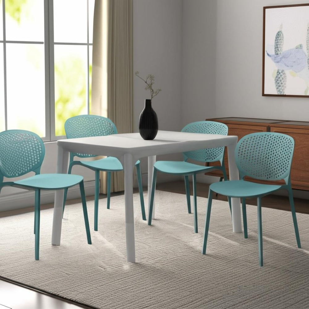 HomeRoots Set of Four Aqua Blue Heavy-Duty Plastic Dining Chairs – Stylish, Durable, and Versatile Seating Solutions 553927