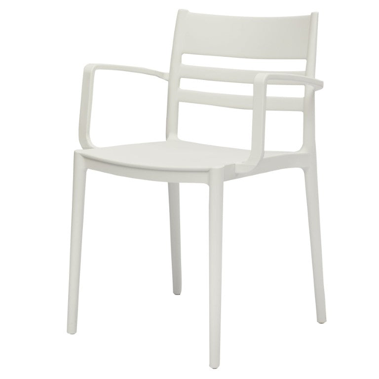 HomeRoots Set of Four White Plastic Ladder Back Arm Chairs Durable Seating for Dining Rooms 553933