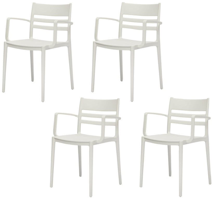 HomeRoots Set of Four White Plastic Ladder Back Arm Chairs Durable Seating for Dining Rooms 553933