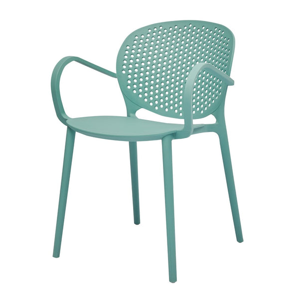 HomeRoots Set of Four Blue Heavy-Duty Plastic Arm Chairs for Stylish Dining & Outdoor Comfort and Support 553934