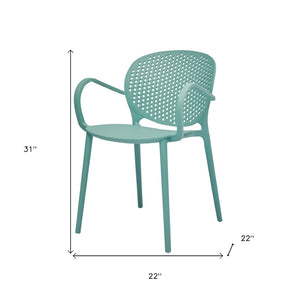 HomeRoots Set of Four Blue Heavy-Duty Plastic Arm Chairs for Stylish Dining & Outdoor Comfort and Support 553934