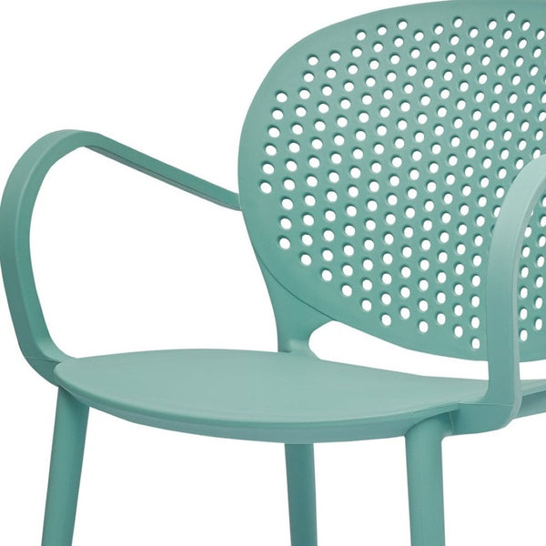 HomeRoots Set of Four Blue Heavy-Duty Plastic Arm Chairs for Stylish Dining & Outdoor Comfort and Support 553934