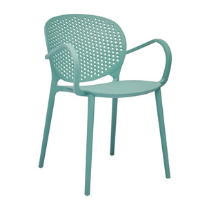 HomeRoots Set of Four Blue Heavy-Duty Plastic Arm Chairs for Stylish Dining & Outdoor Comfort and Support 553934