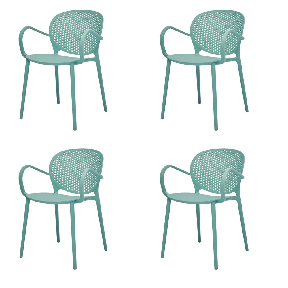 HomeRoots Set of Four Blue Heavy-Duty Plastic Arm Chairs for Stylish Dining & Outdoor Comfort and Support 553934