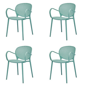 HomeRoots Set of Four Blue Heavy-Duty Plastic Arm Chairs for Stylish Dining & Outdoor Comfort and Support 553934