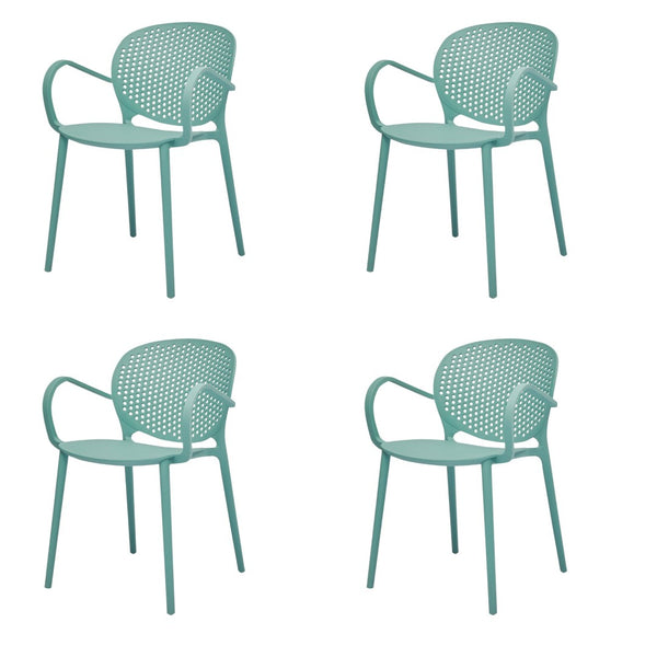 HomeRoots Set of Four Blue Heavy-Duty Plastic Arm Chairs for Stylish Dining & Outdoor Comfort and Support 553934