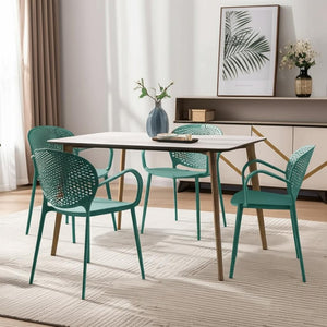 HomeRoots Set of Four Blue Heavy-Duty Plastic Arm Chairs for Stylish Dining & Outdoor Comfort and Support 553934