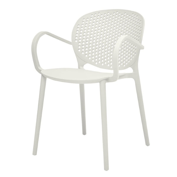 Set of Four Stackable Plastic Arm Dining Chairs with Ventilated Open Back for Indoor Outdoor Use