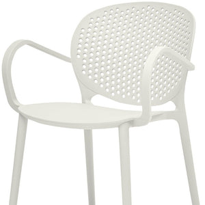 Set of Four Stackable Plastic Arm Dining Chairs with Ventilated Open Back for Indoor Outdoor Use