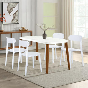 HomeRoots Set of Four Sleek White Heavy-Duty Plastic Dining Chairs - Modern, Stackable, and Comfortable Design 553940