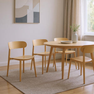 Set of Four Stackable Plastic Dining Chairs with Open Back Design for Modern Spaces