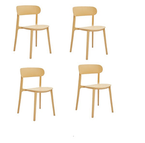 Set of Four Stackable Plastic Dining Chairs with Open Back Design for Modern Spaces