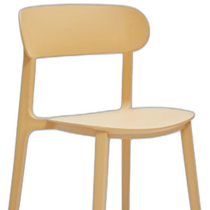 Set of Four Stackable Plastic Dining Chairs with Open Back Design for Modern Spaces