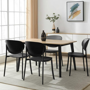 HomeRoots Set of Four Versatile Black Plastic Dining Chairs - Sturdy, Lightweight, and Stylish for Any Space 553946