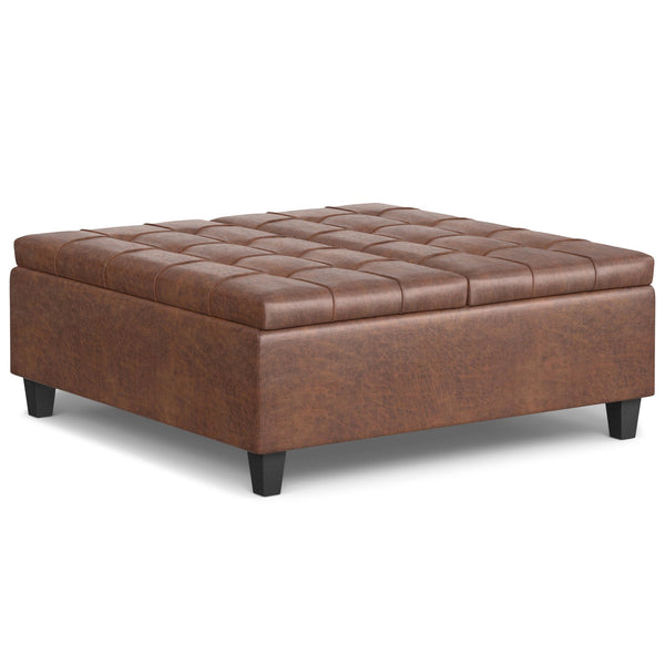 English Elm Harrison Large Square Storage Ottoman Coffee Table - Versatile Faux Leather Footrest & Seating Solution B136P254725