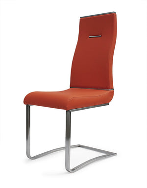 HomeRoots Set of Two Stylish Orange Faux Leather Dining Chairs with Sleek Silver Legs for Modern Spaces 553960