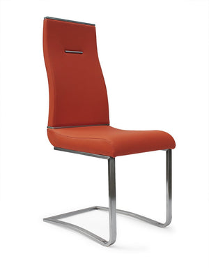 HomeRoots Set of Two Stylish Orange Faux Leather Dining Chairs with Sleek Silver Legs for Modern Spaces 553960