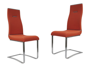 HomeRoots Set of Two Stylish Orange Faux Leather Dining Chairs with Sleek Silver Legs for Modern Spaces 553960