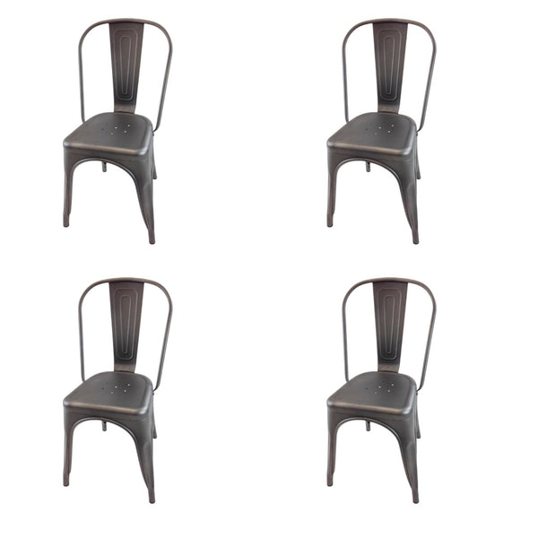 HomeRoots Set of Four Gray Metal Dining Side Chairs - Modern Industrial Design with Comfort & Versatility! 553965